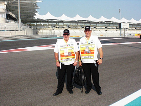 Patrick Weir and Terry Wilson, scrutineers in Abu Dhabi.